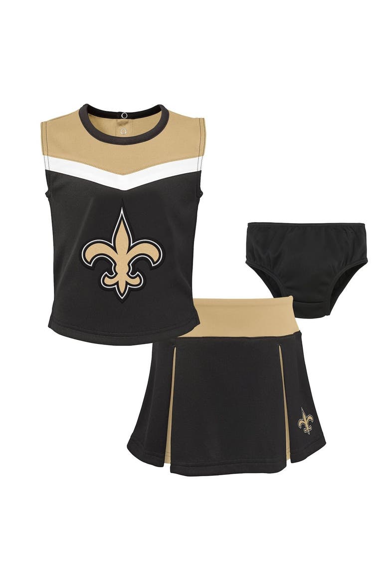 Girls Toddler Black New Orleans Saints Spirit Cheer Three-Piece Cheerleader Set, Main, color, Black