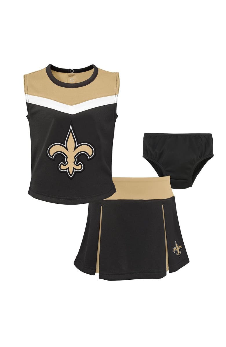 Outerstuff Girls Toddler Black New Orleans Saints Spirit Cheer Three-Piece Cheerleader Set, Main, color, Black