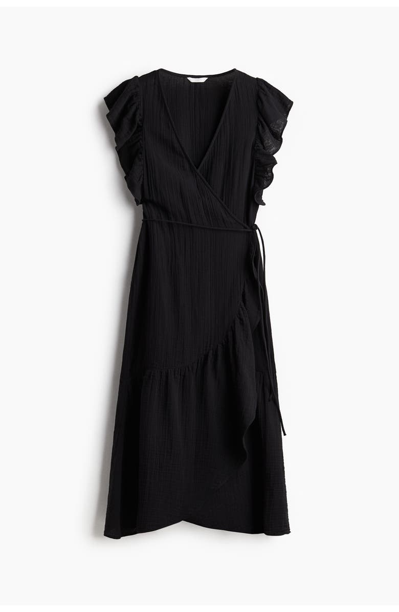 H&M Muslin Wrap Dress, Main, color, Black