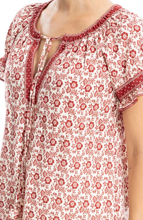 Max Studio Ruffle Sleeve Top In Cream/red Floral Stars