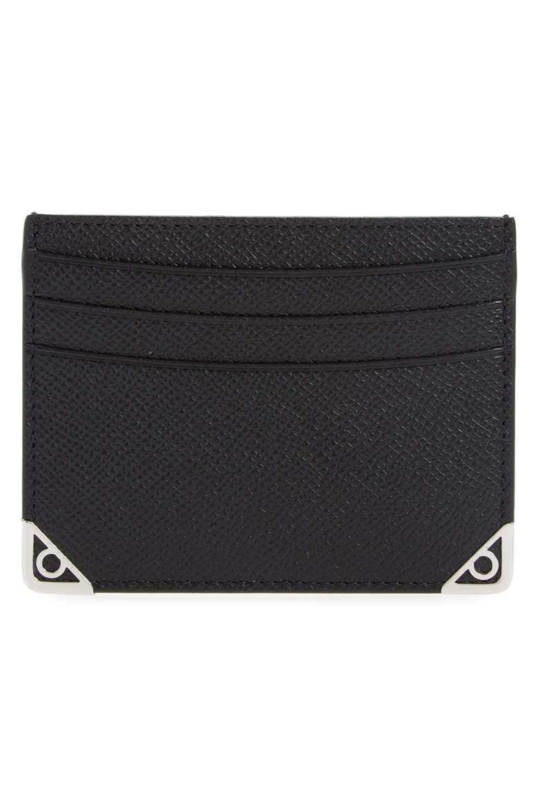 Salvatore Ferragamo Leather Card Case, Alternate, color, NERO / NERO