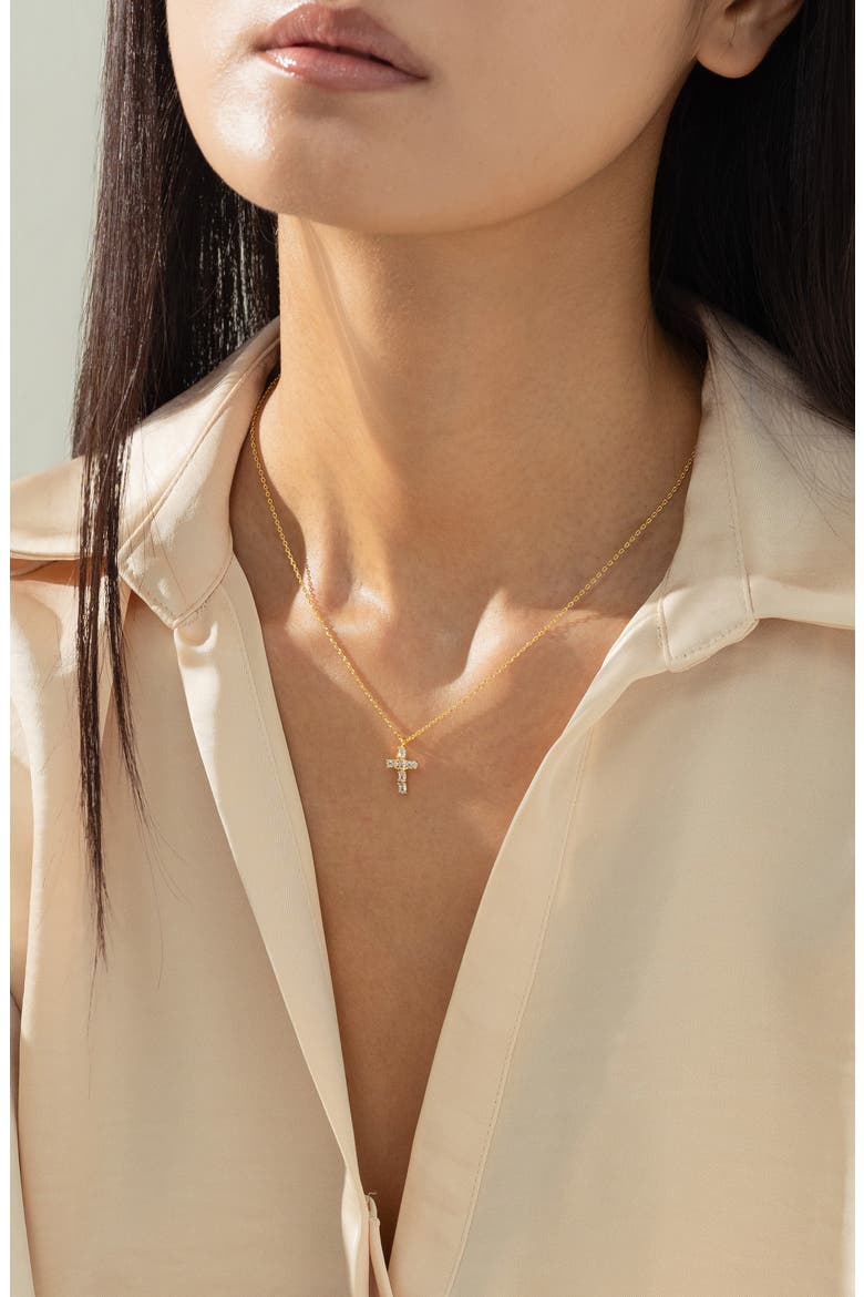 14k Gold Plated Evelina Crystal Cross Necklace Gift Guide, Alternate, color, Gold