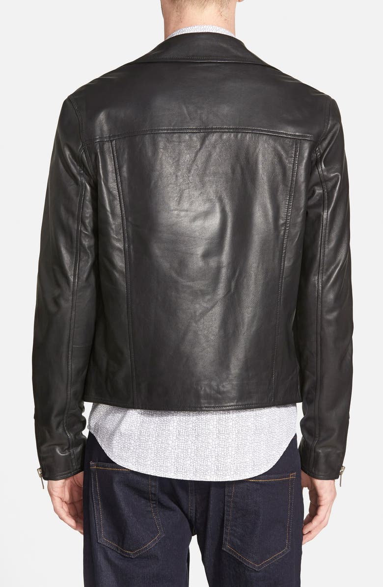 Topman Black Leather Biker Jacket, Alternate, color, 