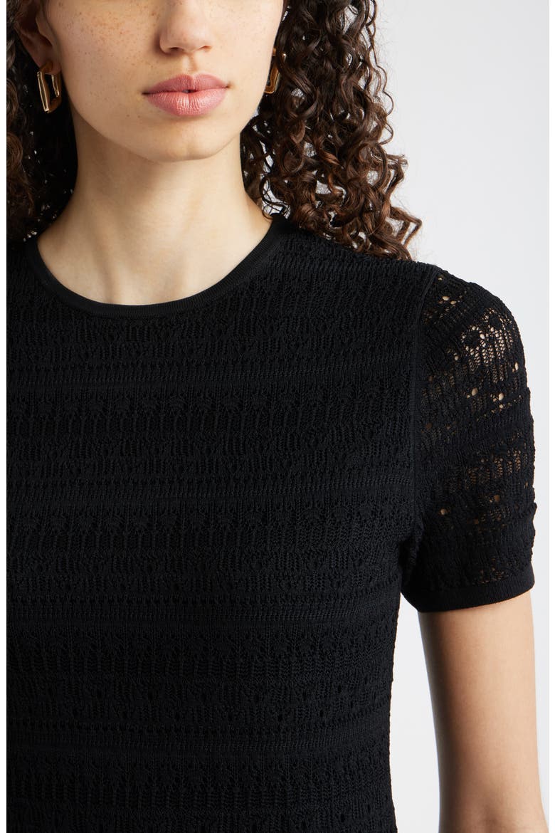 Pointelle Knit Crewneck Sweater, Alternate, color, BLACK