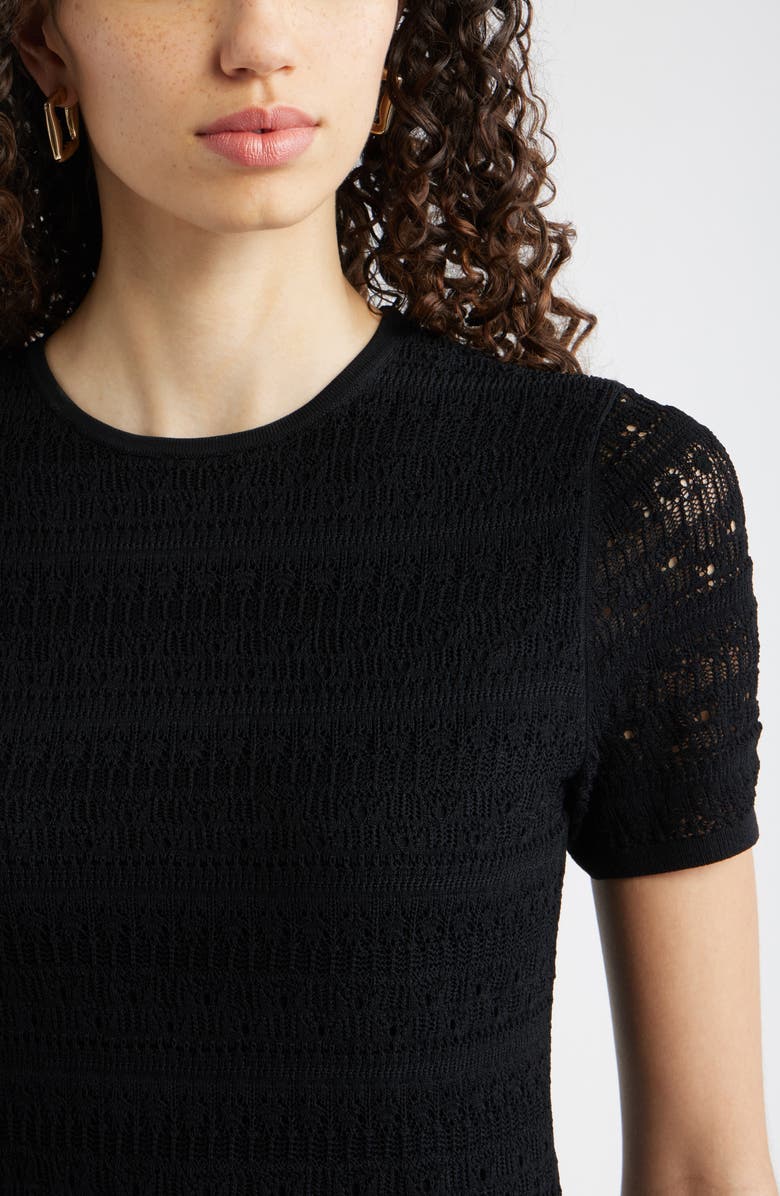 Nordstrom Pointelle Knit Crewneck Sweater, Alternate, color, Black