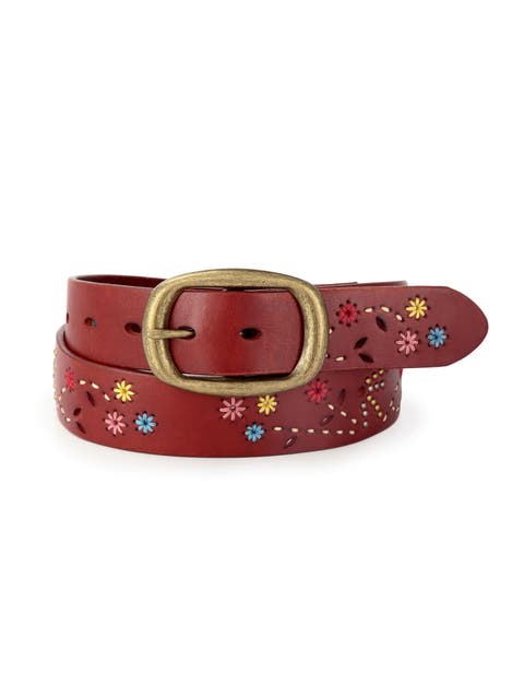 Blossom Genuine Leather Hand Stitched Colorful Detail Belt
