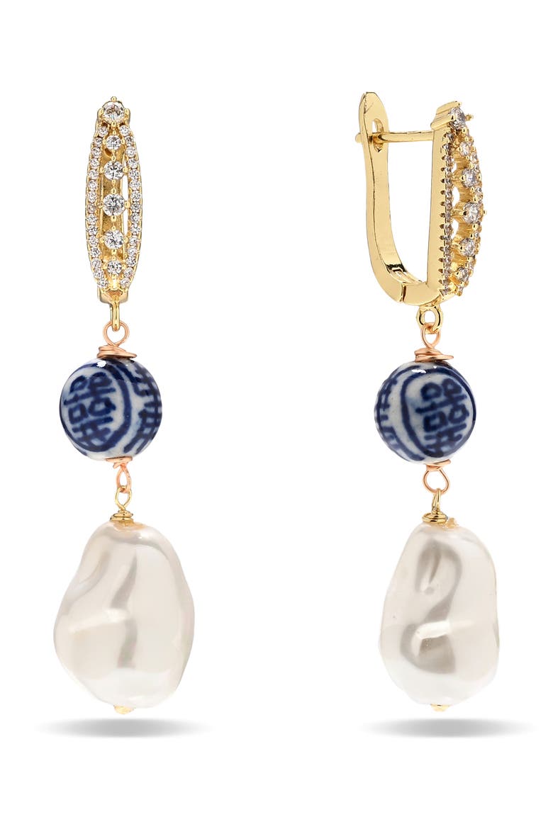 Viviana Imitation Pearl Drop Earrings, Main, color, GOLD