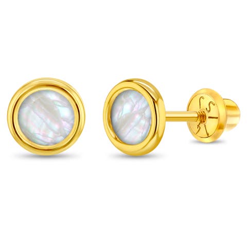 14k Mother of Pearl Bezel Earrings