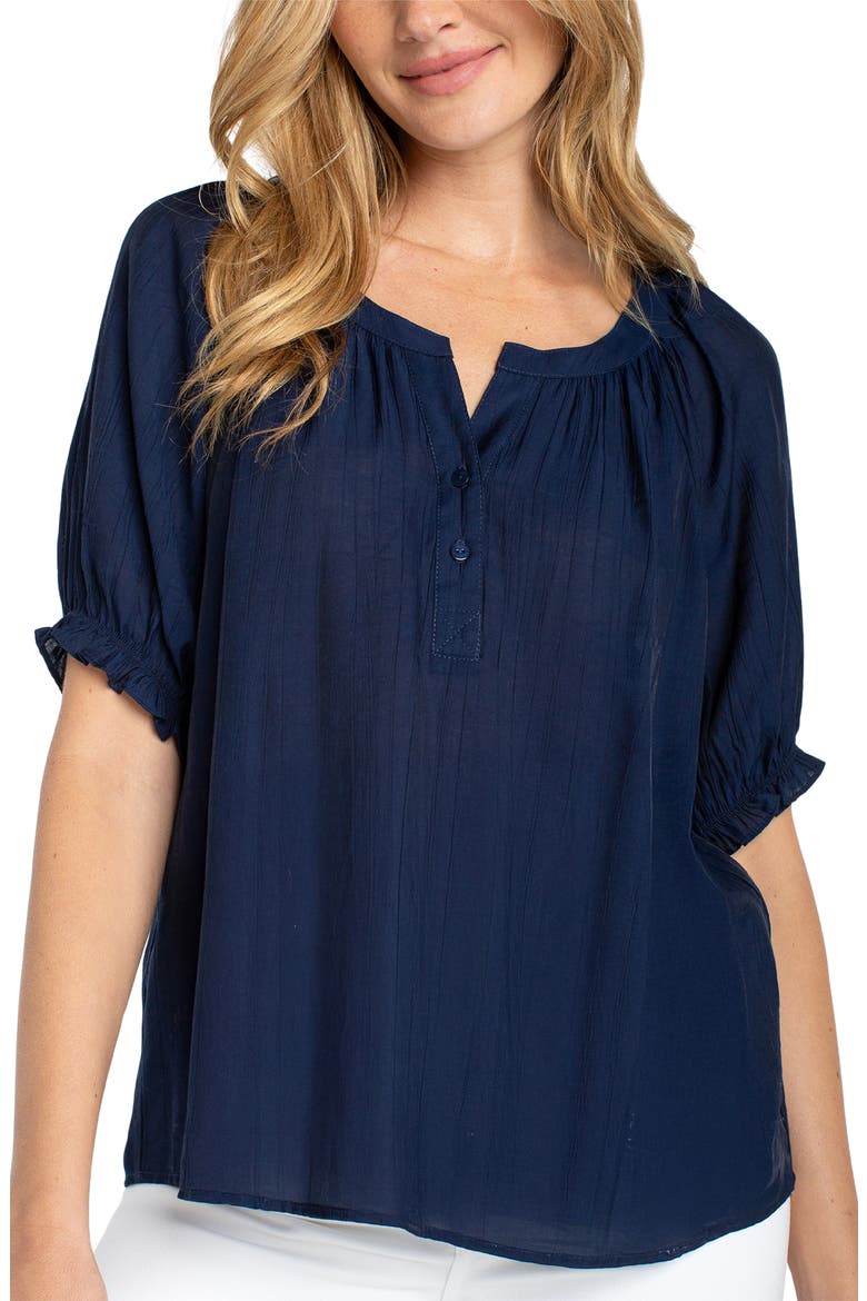 Crinkled Puff Sleeve Top, Main, color, NAVY