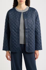 Eileen Fisher Round Neck Quilted Short Coat