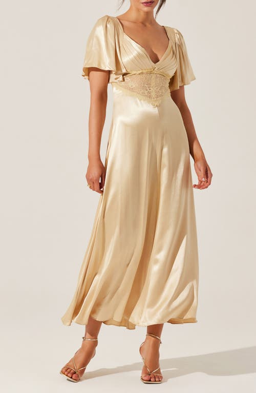 ASTR ASTR THE LABEL AURELIA FLUTTER SLEEVE LACE & SATIN DRESS 