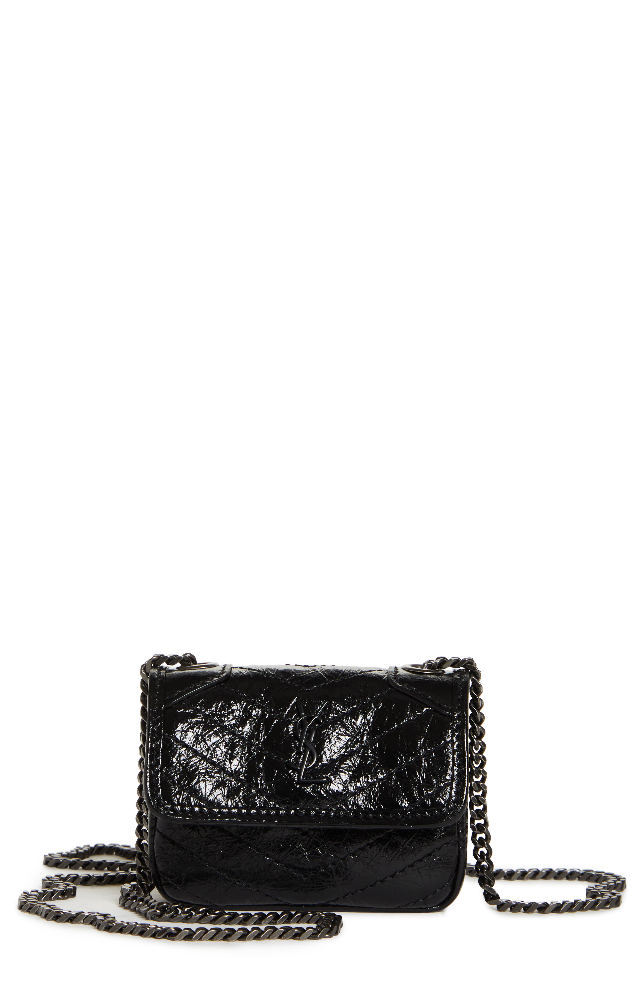 Saint Laurent Micro Niki Leather AirPods Crossbody Case, Main, color, 