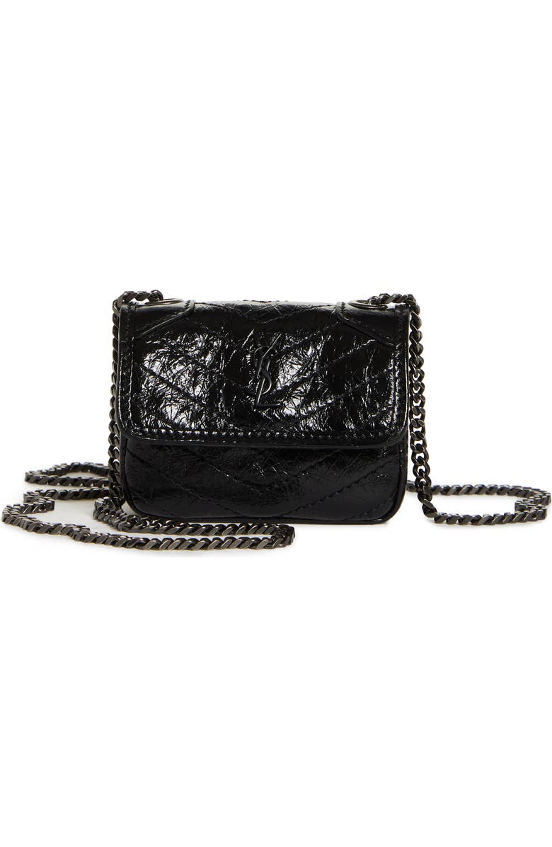 Saint Laurent Micro Niki Leather AirPods Crossbody Case, Main, color,