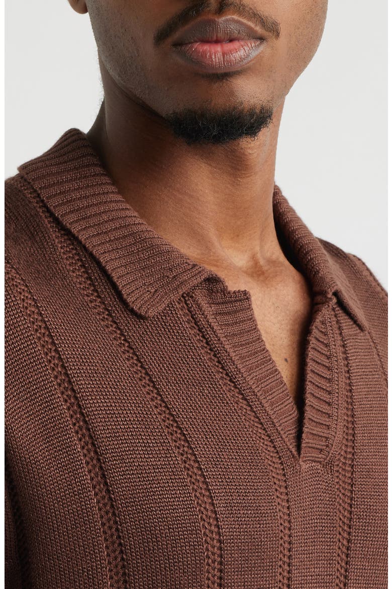 Boxy Short Sleeve Polo Sweater, Alternate, color, BROWN ROCK