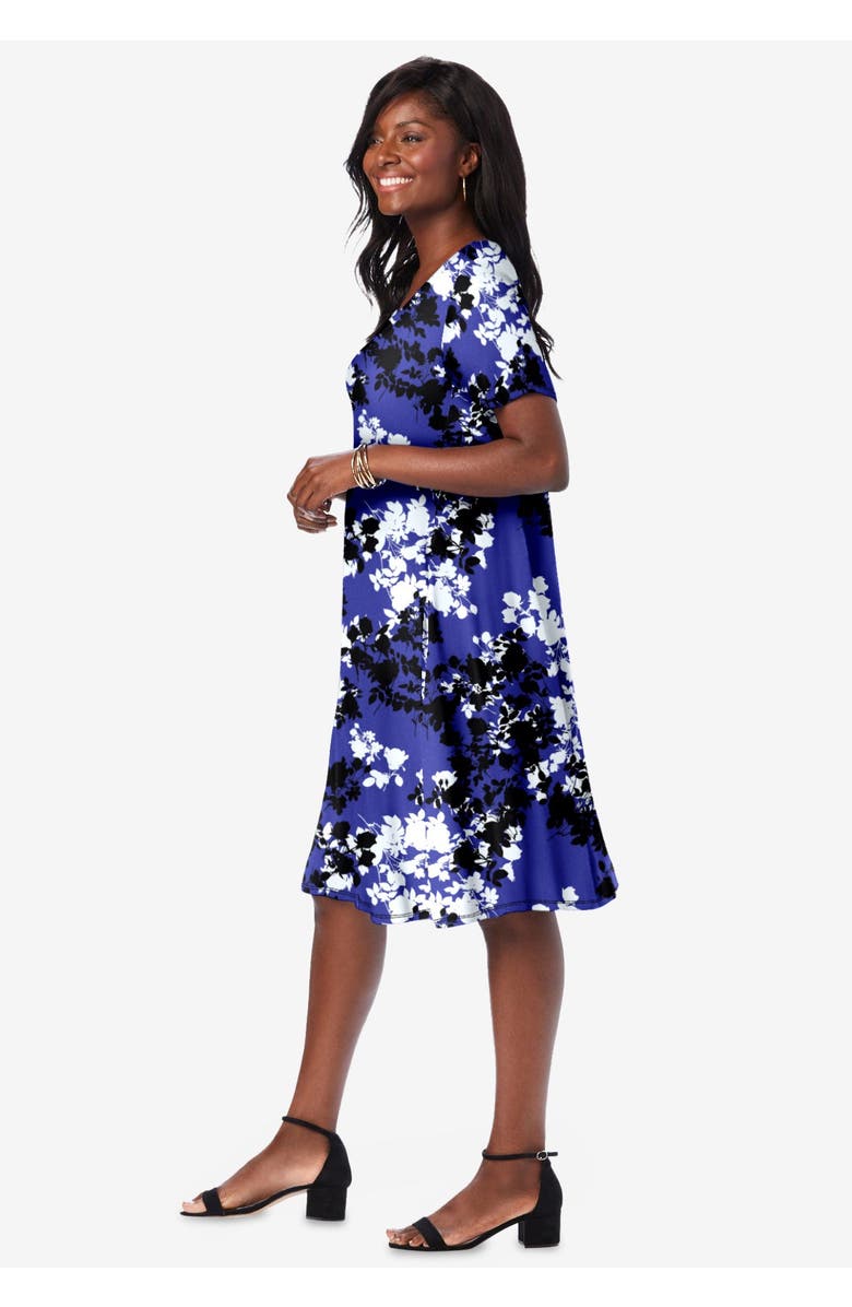 Jessica London Stretch Knit A-Line Dress, Alternate, color, Blue Floral Print