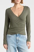 Madden Girl Long Sleeve Faux Wrap Crop Top