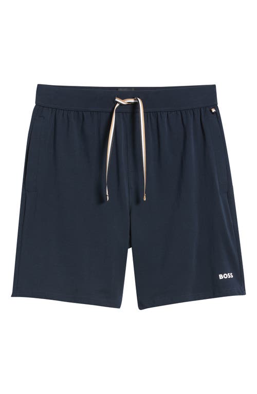 Hugo Boss Unique Mens Stretch-cotton Pyjama Shorts With Logo Print In Dark Blue