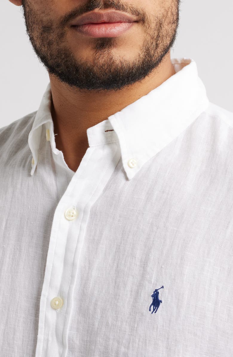 Polo Ralph Lauren Piece Dye Linen Short Sleeve Button-Down Shirt, Alternate, color, White