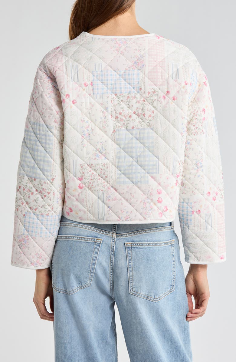 All in Favor Tie Front Quilted Jacket, Alternate, color, Blush Blue Patchwork