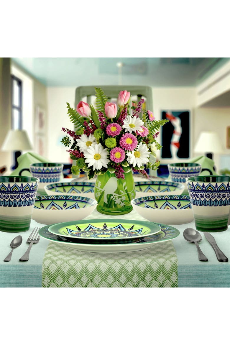 Mozaik 16 Piece Stoneware Dinnerware Set, Alternate, color, Green