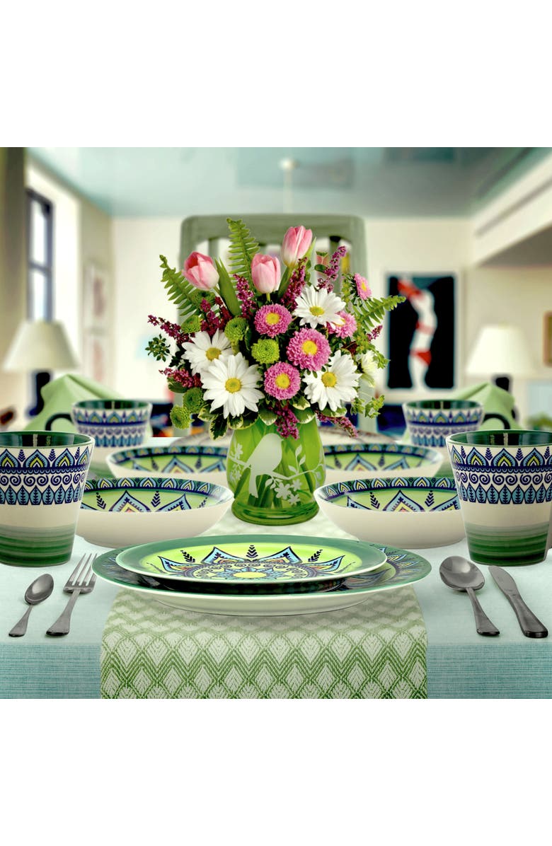 Elama Zen Green Mozaik 16 Piece Luxurious Stoneware Dinnerware with Complete Setting for 4, 16pc, Alternate, color, Green