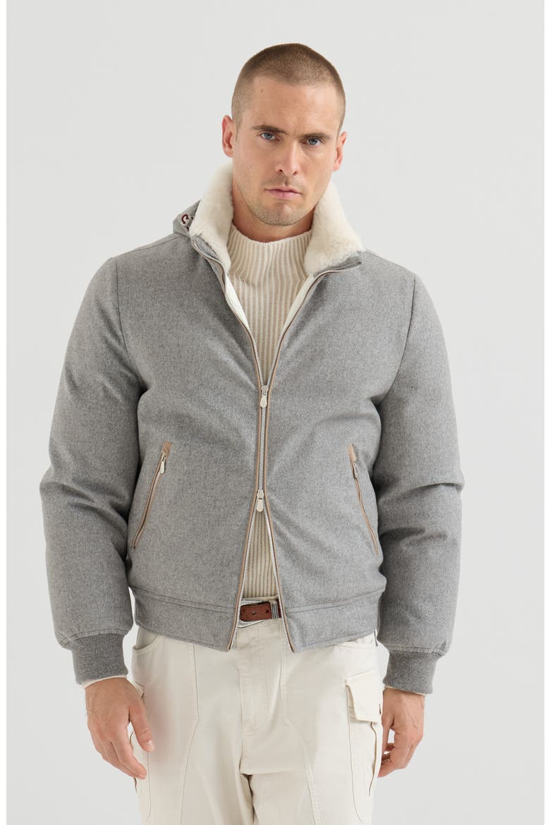 Bonded wool flannel down jacket with detachable hood, Main, color, Panama
