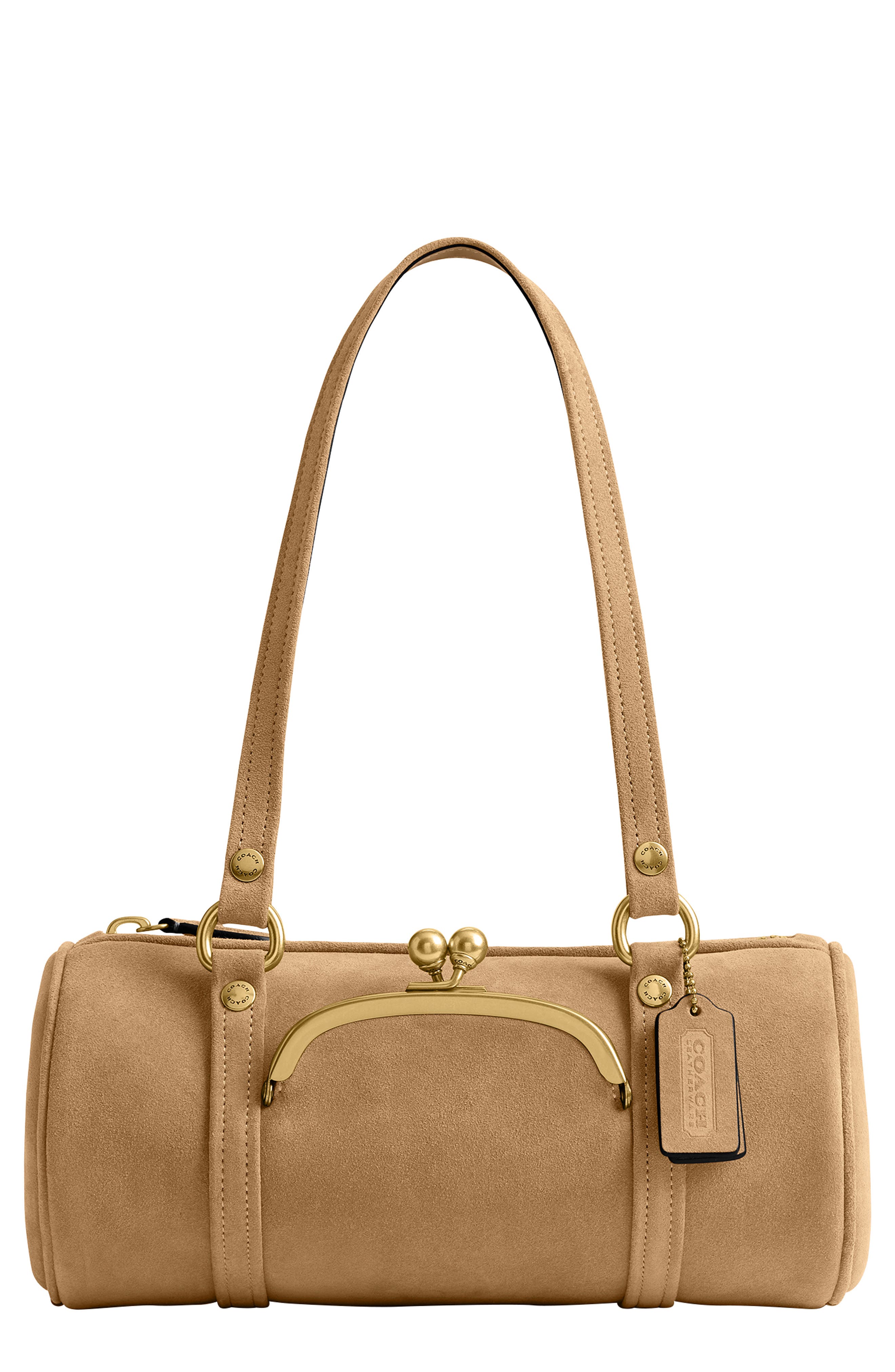 COACH Kisslock 28 Leather Barrel Bag, Main, color, Soul