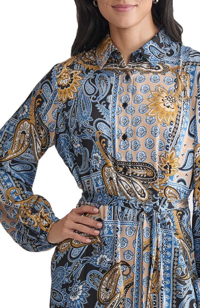Jones New York Print Tie Waist Long Sleeve Shirtdress, Alternate, color, Blue Lagoon Multi