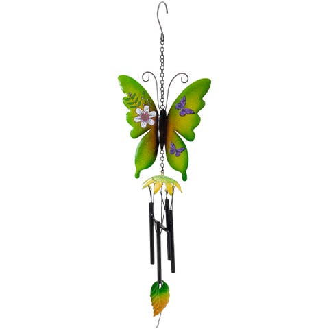15.75" Green Metal Butterfly Outdoor Garden Windchime
