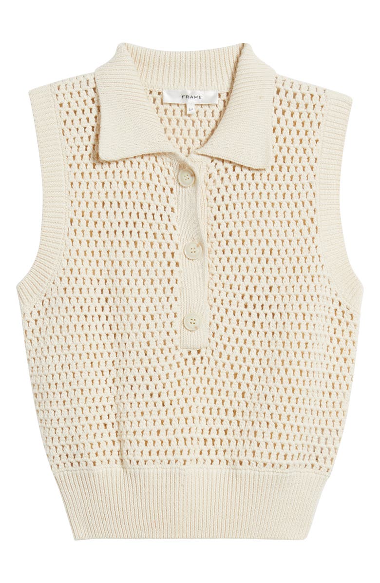 FRAME Openwork Sleeveless Polo Sweater, Alternate, color, Cream