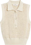 FRAME Openwork Sleeveless Polo Sweater