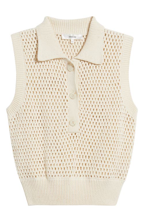 Frame Openwork Sleeveless Polo Sweater In Cream