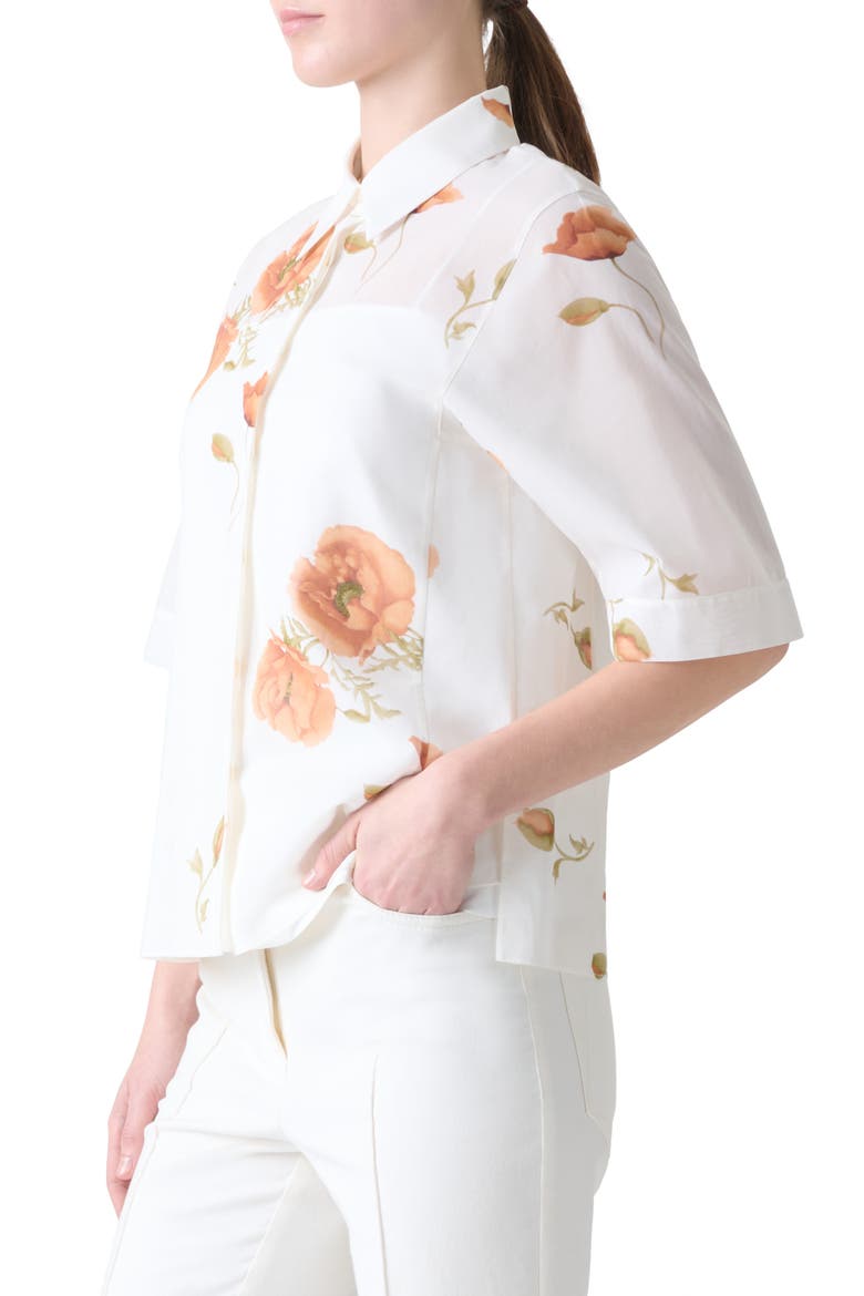 Poppy Print Short Sleeve Button-Up Shirt, Alternate, color, ECRU-TERRA