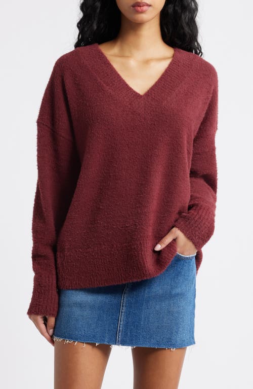 Bp. Fuzzy V-neck Sweater In Burgundy