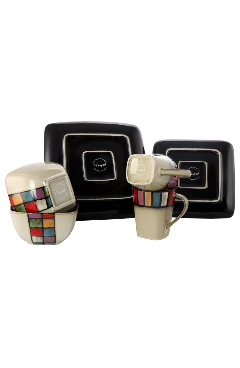 Elama Color Melange 16 Piece Multicolo Square Stoneware Dinnerware Set, Alternate, color, Beige