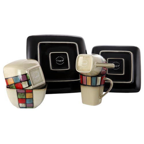 Elama Color Melange 16pc Square Stoneware Dinnerware Set In Multi