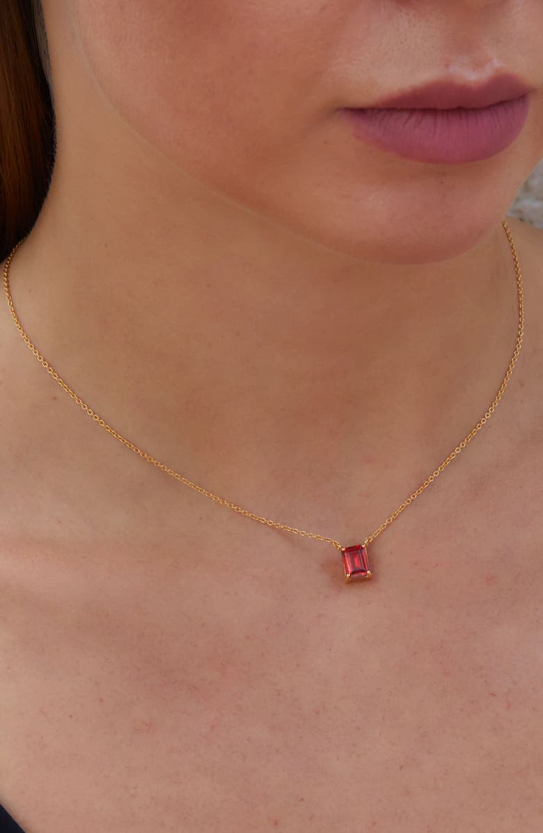 SAVVY CIE JEWELS Vermeil Emerald Cut CZ Birth Stone Box Cut Necklace, Alternate, color, Garnet - January