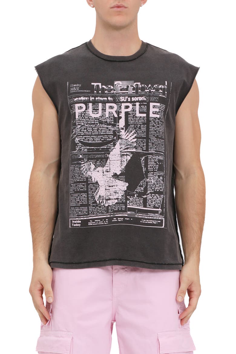 Textured Jersey Sleeveless Graphic T-Shirt, Main, color, BLACK