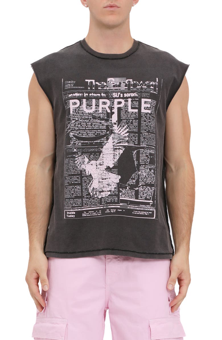 PURPLE BRAND Textured Jersey Sleeveless Graphic T-Shirt, Main, color, Black