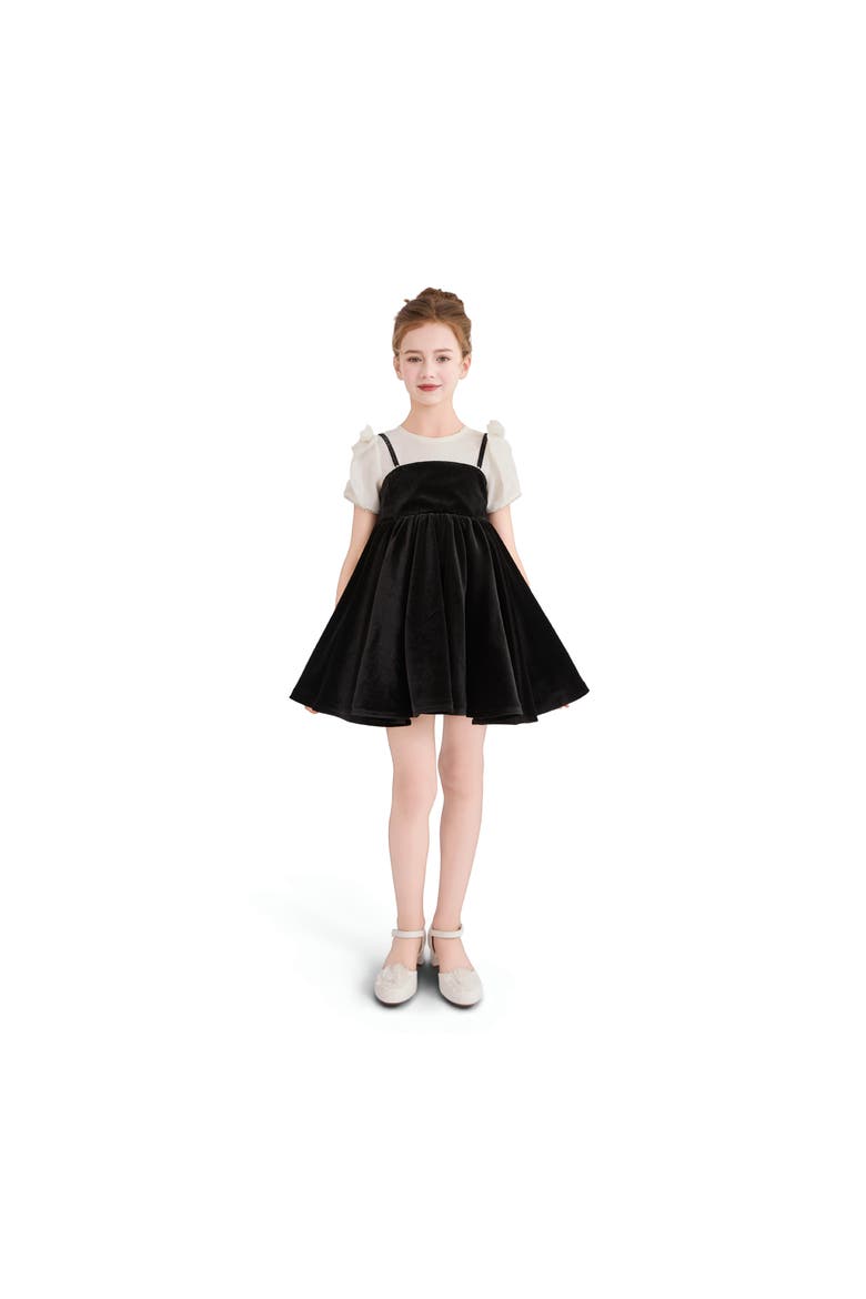 Onyx Velvet Bow Dress, Alternate, color, Black