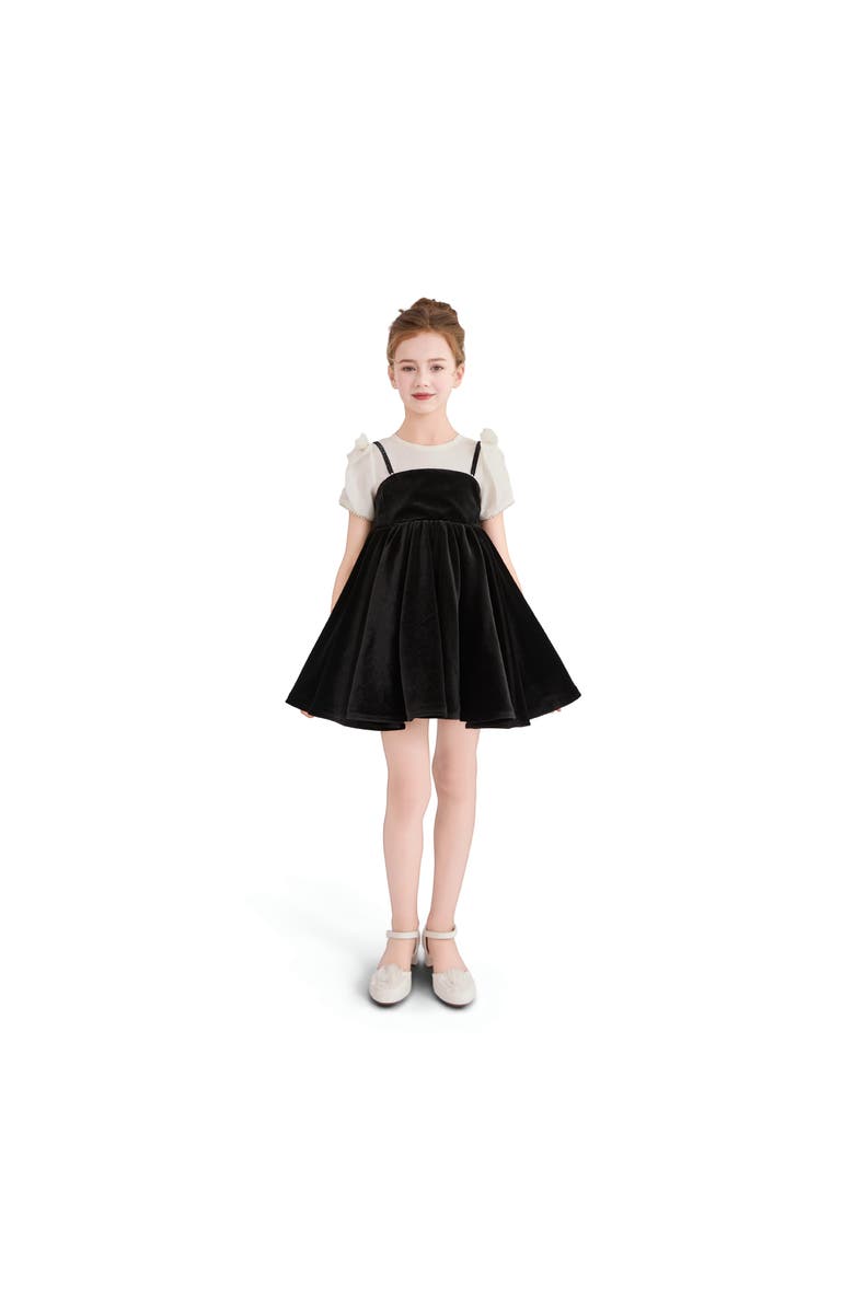 Tulleen Onyx Velvet Bow Dress, Alternate, color, Black