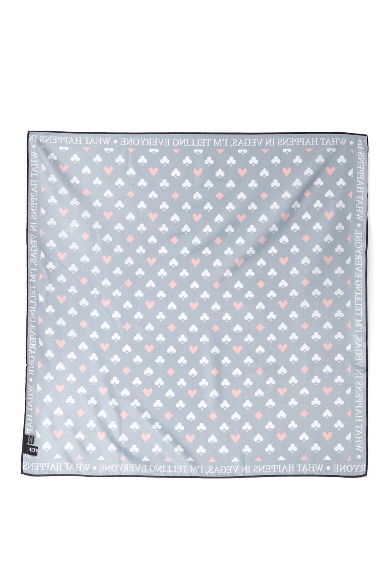 Card Suits Vegas Print Satin Scarf, Alternate, color, BLACK