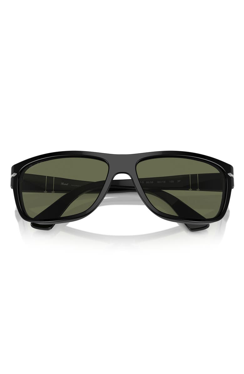 Persol 63mm Oversize Polarized Rectangular Sunglasses, Main, color, Black