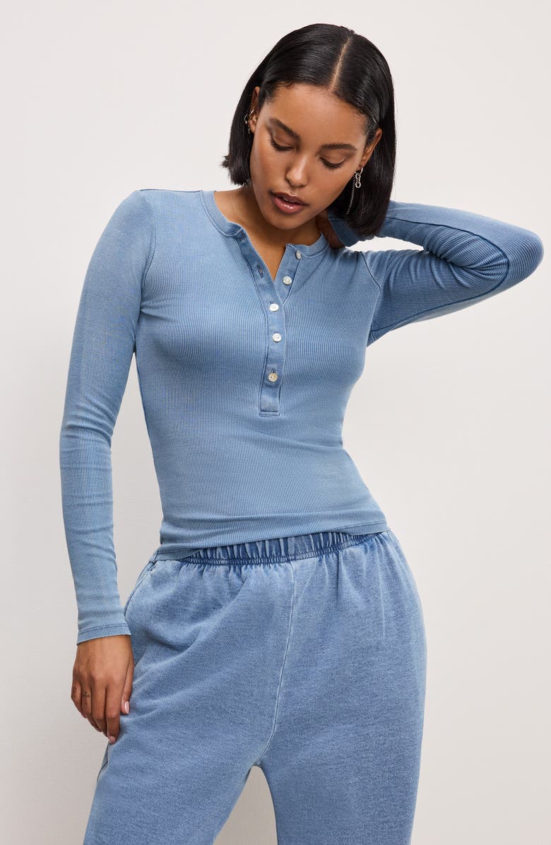 Good American Jeanius Fitted Henley Top, Alternate, color,