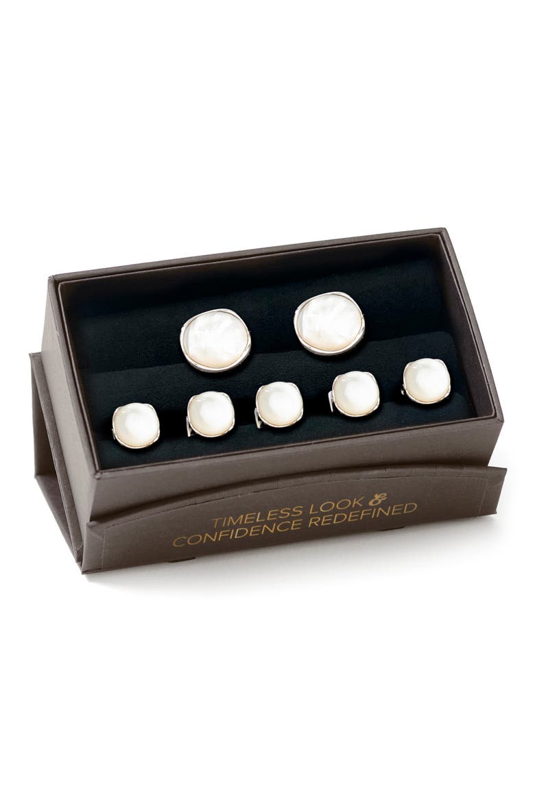 Classic Formal Mother-of-Pearl Shirt Studs & Cuff Links Set, Alternate, color, WHITE