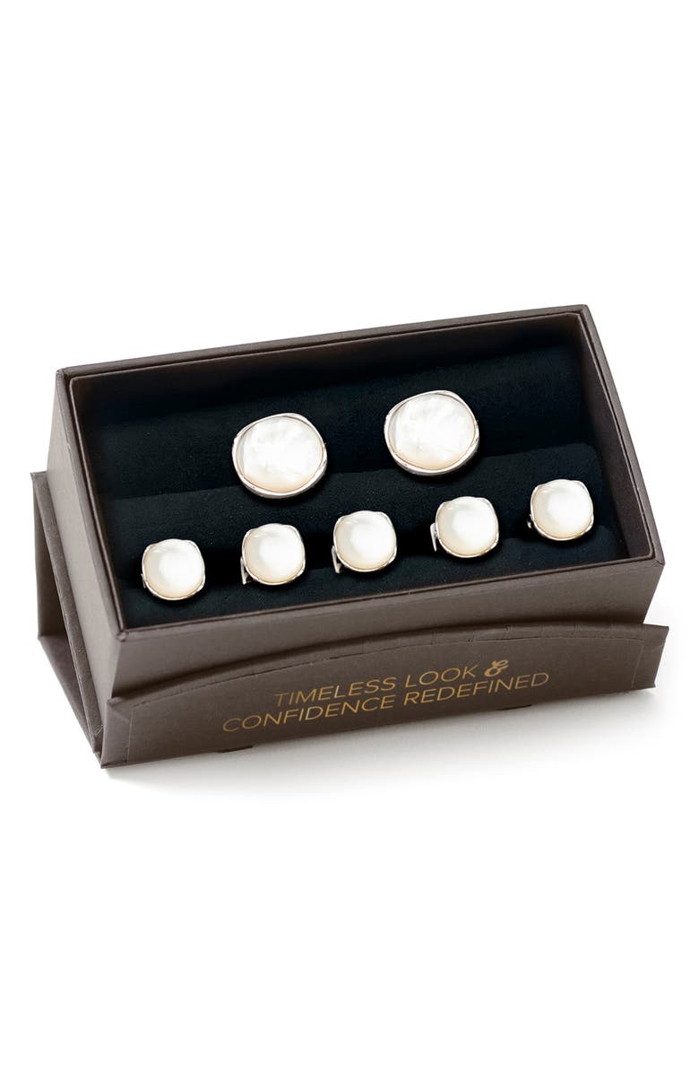 Cufflinks, Inc. Classic Formal Mother-of-Pearl Shirt Studs & Cuff Links Set, Alternate, color, White