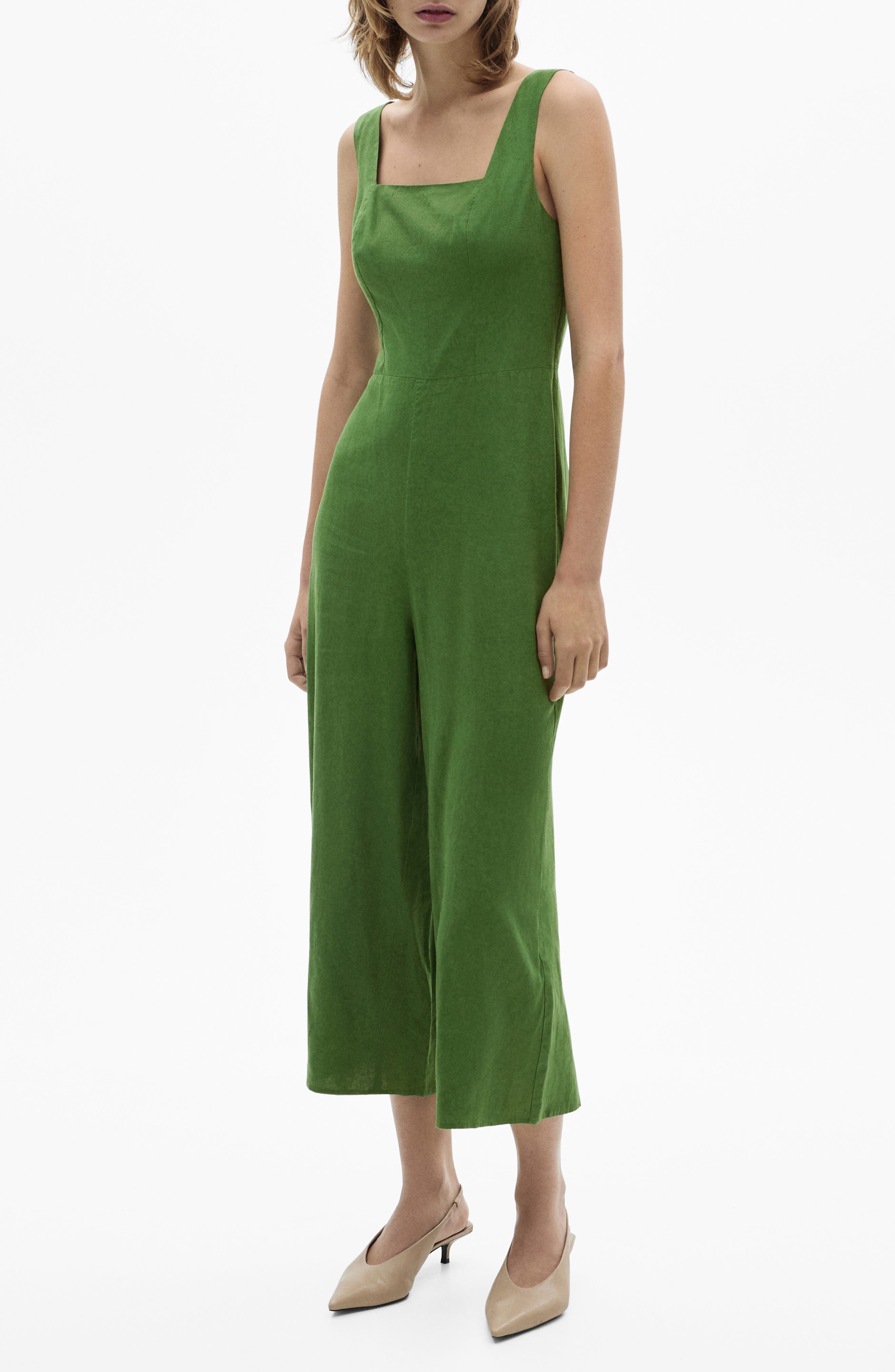 Straight Leg Linen Blend Jumpsuit