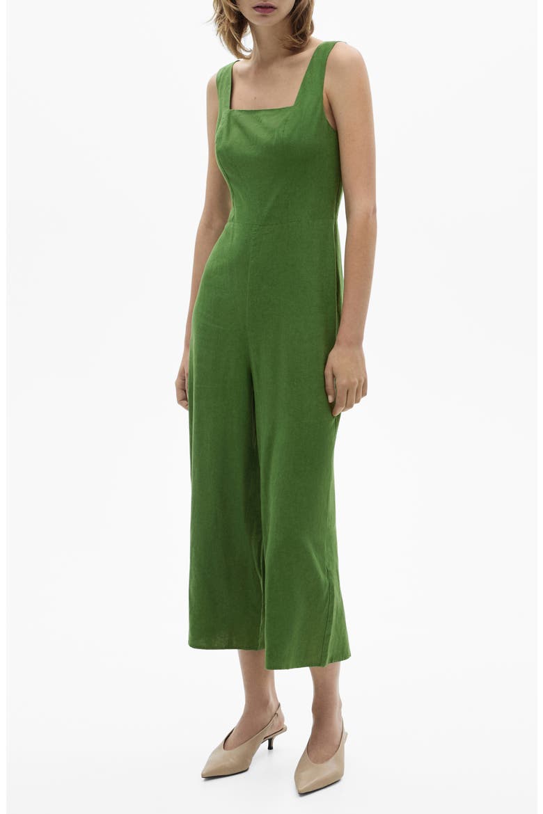 Straight Leg Linen Blend Jumpsuit, Main, color, GREEN