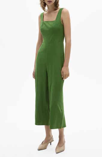 Straight Leg Linen Blend Jumpsuit