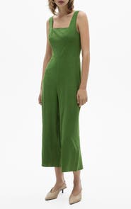 MANGO Straight Leg Linen Blend Jumpsuit